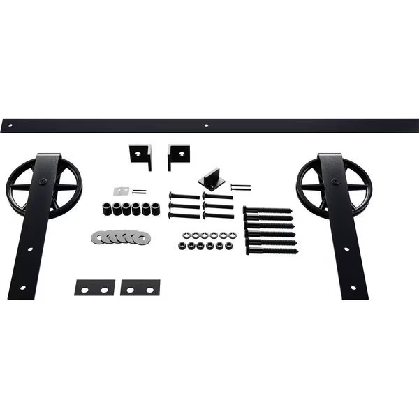 Premium Wagon Wheel Strap Barn Door Hardware Set w/ 6' Track for 1 3/4